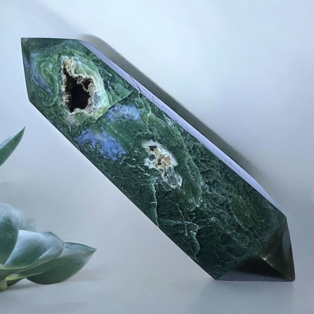 Moss Agate Crystal Double Terminated Point